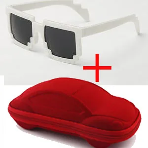 YBZ Винтаж квадратный оригинальные мозаика солнцезащитные очки унисекс пикселей солнцезащитные очки Мода очки с Чехол Детский подарок - Цвет линз: white and red case