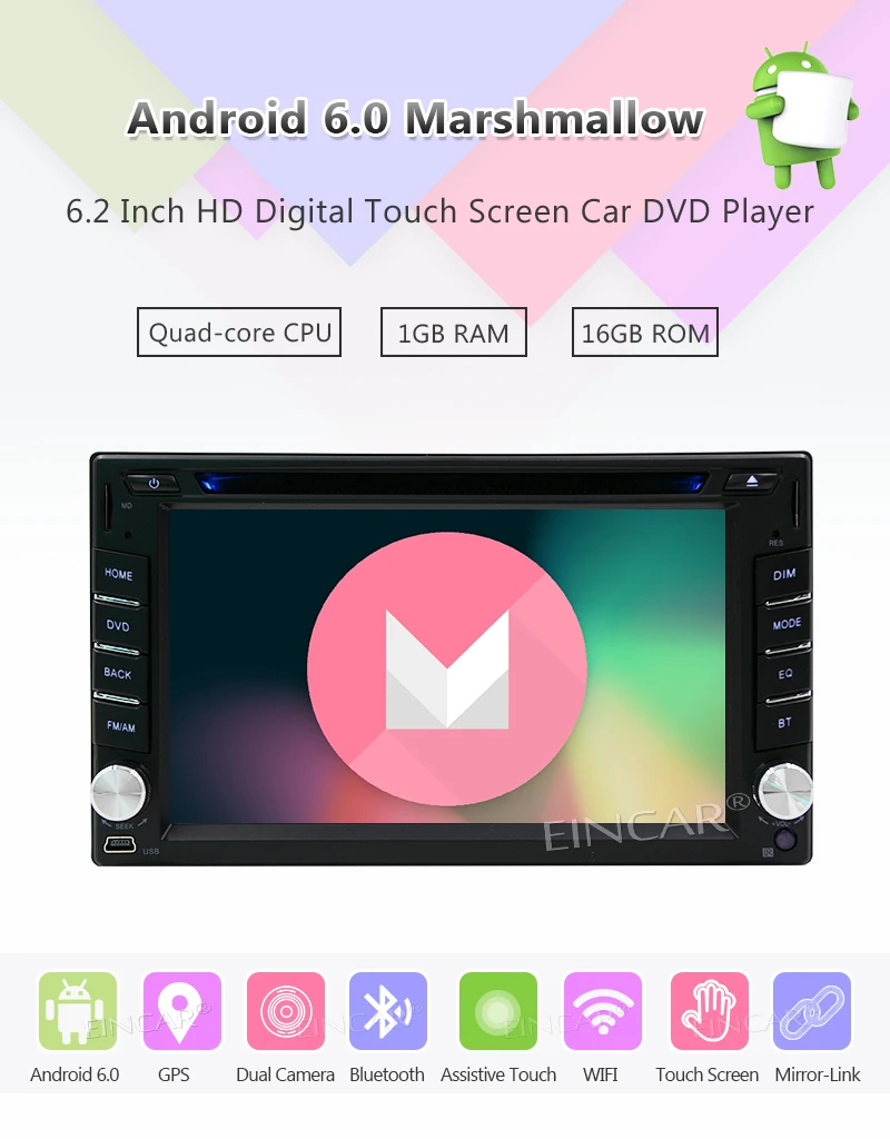 Sale Android 6.0 Car Stereo 2 Din Bluetooth Radio Support GPS Navigation 3G/4G/Wifi USB Mirrorlink Backup Camera Aux Radio Video DVD 2