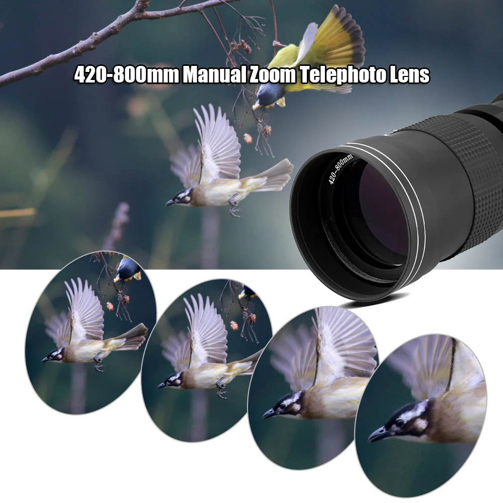 Andoer 420-800mm F/8,3-16 HD супер длиннофокусный объектив с t-креплением T/T2 переходное кольцо для цифровой зеркальной камеры Canon Nikon sony объектив EOS DSLR