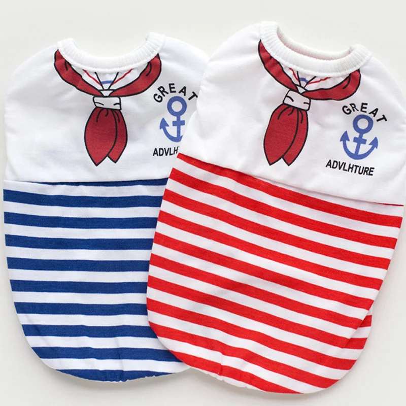 

Spring Autumn Dog Clothes Pets Cat 100% Cotton Costume Striped Vest Dogs Coat Apparel Cute Anchor Design T-Shirt DCK409