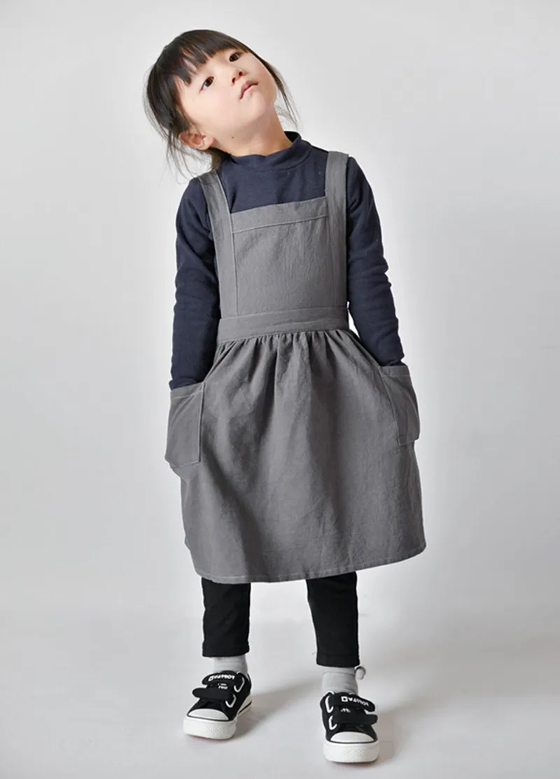

Children's clothes Kids Skirt Aprons Simple Washed Cotton Uniform Unisex Aprons Drawing Cooking Gardening baking cake Multi Use
