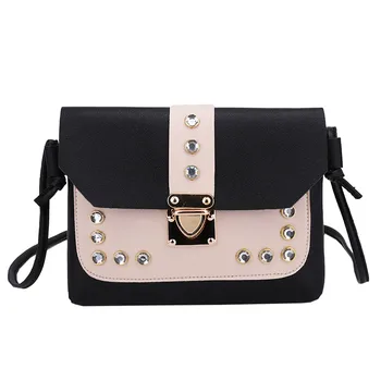 

Women Hit Color Crossbody Bag Female Rhinestone Rivet Shoulder Messenger Bags Ladies Shopping Flap Satchel Tote Mini Handbag