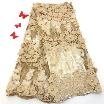 

Hot selling French net lace fabric with 3D appliqued beaded African net lace fabric for evening dress PNZ842(5yards/lot)