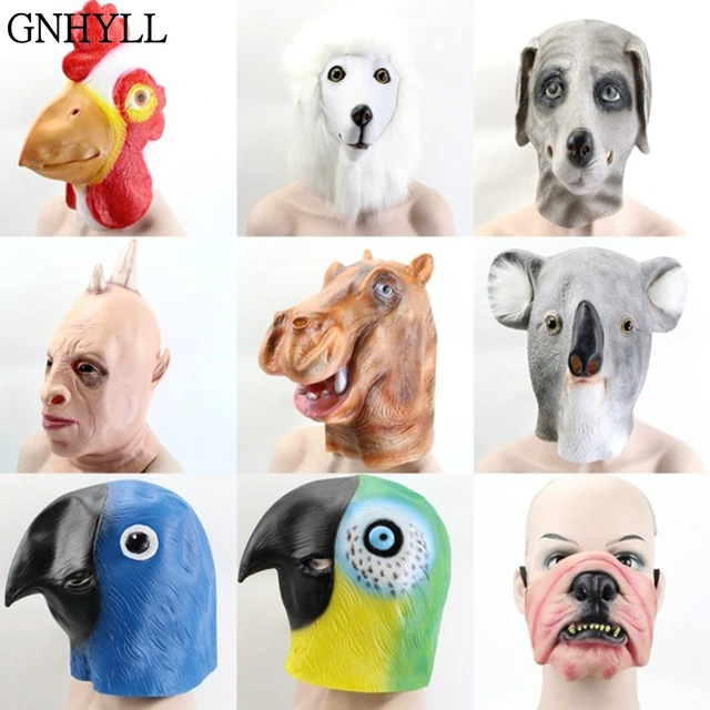 GNHYLL Funny Parrot Dog Rhinoceros Hippo Cock Koala Animal Mask Latex Party Panda Unicorn Animal Mask Kid Party Halloween Mask