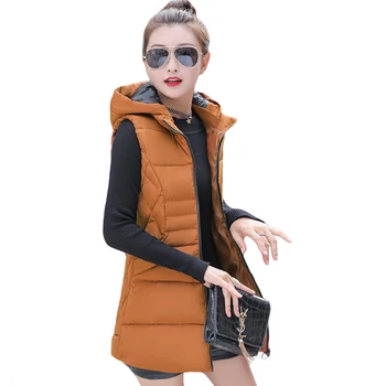 

New Arrivals Plus Size 4XL Winter Vest Women Waistcoat 2019 Thick Warm Hooded Long Vest Female Sleeveless Jacket Coat D253