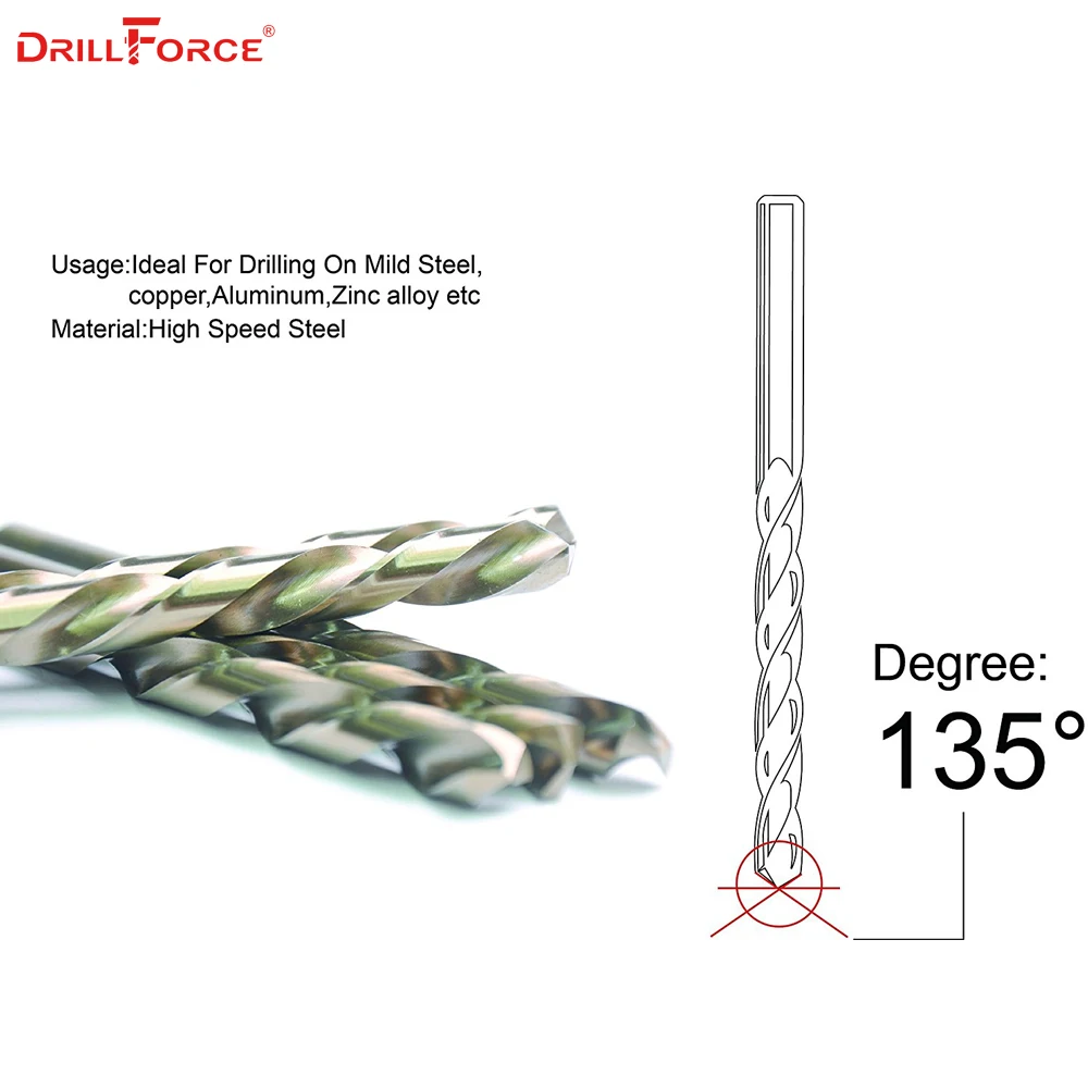 Drillforce 21 шт. 1/16 &quot 3/8&quot HSS Twist M35 кобальтовое ручное Сверло по дереву