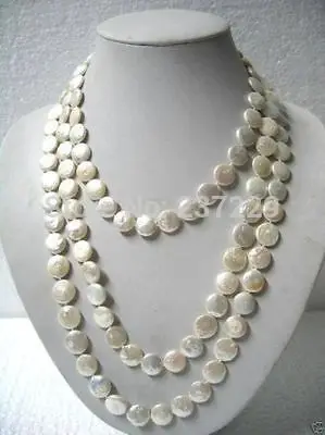 

HOT## Wholesale price ^^^^Beautiful 11-13mm White Coin Pearl 60" Long Necklace