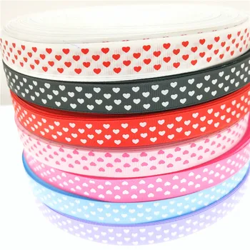 

5/8" 7 Meters/lot Printed Heart Grosgrain Ribbons For Making Bows Wedding Apparel Decorative Gift Box Packing Belt