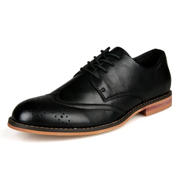 

New Cheap British Carving Brouge Shoes All Match Men Oxfords Shoes Top Quality PU Leather Fashion Round Toe Leisure Male Falts