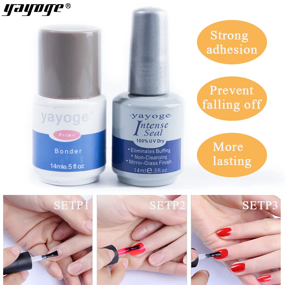 

YAYOGE base coat top coat gel Polish Nail Gel POLISH varnish UV LED primer Bonder Intense Seal FAST Dry 14ML long lasting.