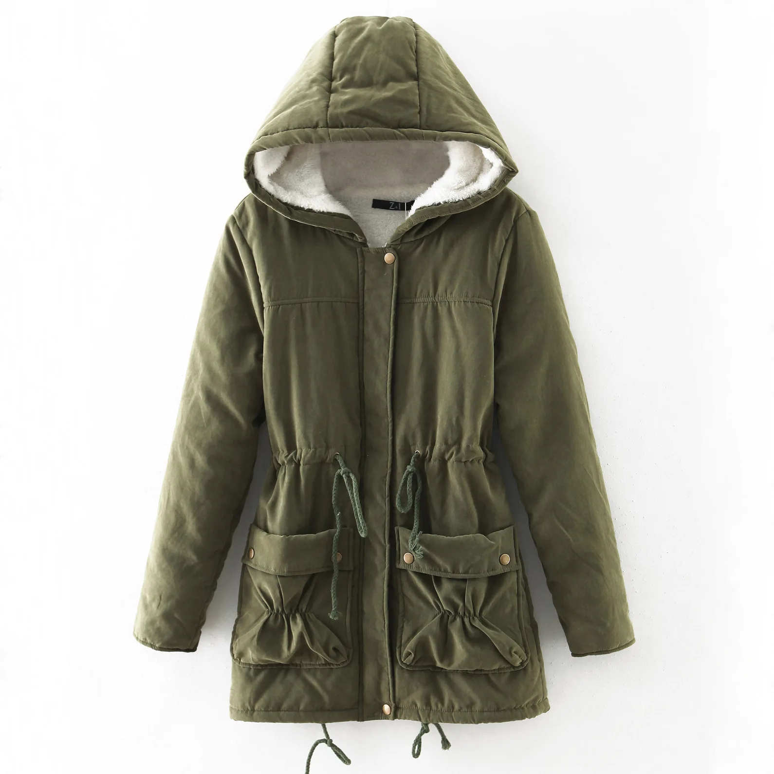 S-2XL Женская парка Повседневная Верхняя одежда осеннее однотонное пальто с капюшоном зимняя куртка женские меховые пальто женские зимние длинные куртки и пальто - Цвет: army green