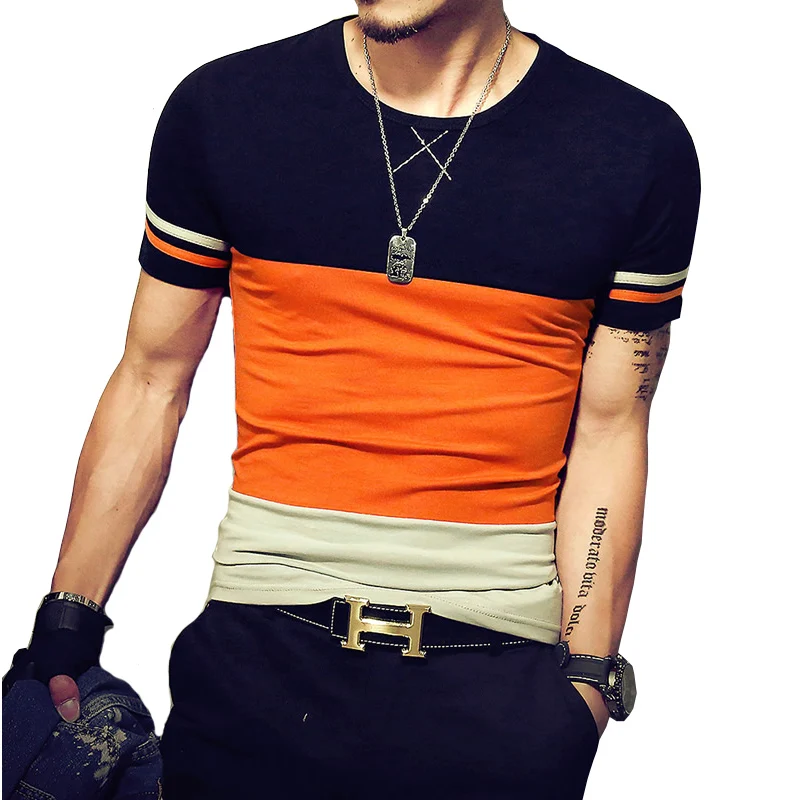 

Summer Fashion Men's T Shirt Casual Patchwork Short Sleeve 2019 Men T-Shirt Mens Clothing Casual Slim Fit Hip-Hop Top Tees 5XL