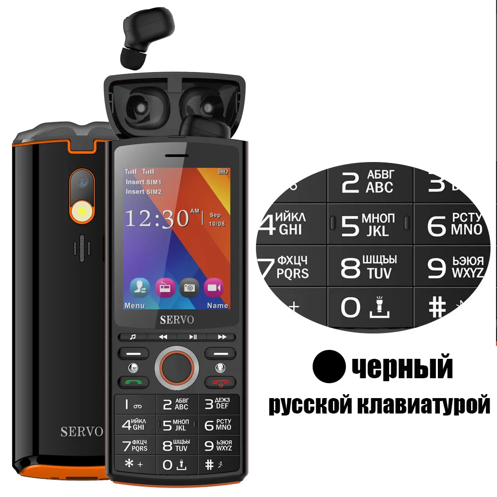 Телефон SERVO R25 2,8 дюймов, две sim-карты, мобильный телефон с Bluetooth 5,0 TWS, беспроводные наушники, внешний аккумулятор, GPRS, мобильные телефоны - Цвет: Black Russia button