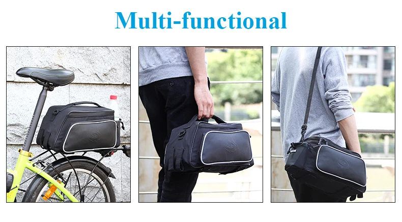 Best ROSWHEEL 10L Cycling Bike Carbon Fiber Leather Bicycle Rear Rack Seat Pannier Bag Pouch rear rack cargo bag 1