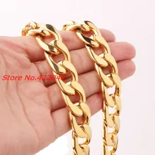 Top Design 7-40″ 15/19mm wide Gold color 316L stainless steel cuban link chain Necklaces OR Bracelet women&men jewelry