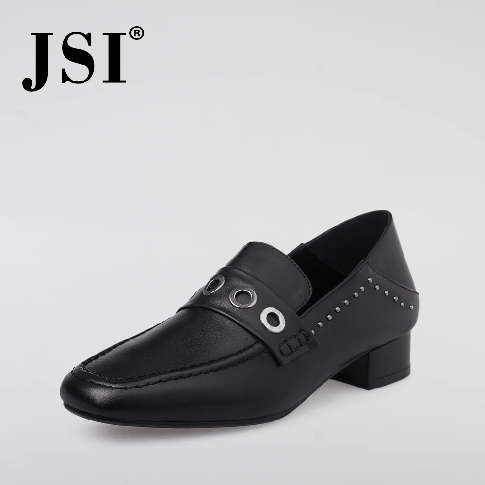 

JSI Square Toe Women's Pumps Spring Office Handmade Genuine Leather Slip -On Shoes Low Heels Metal Decoration Mature Pumps JO13