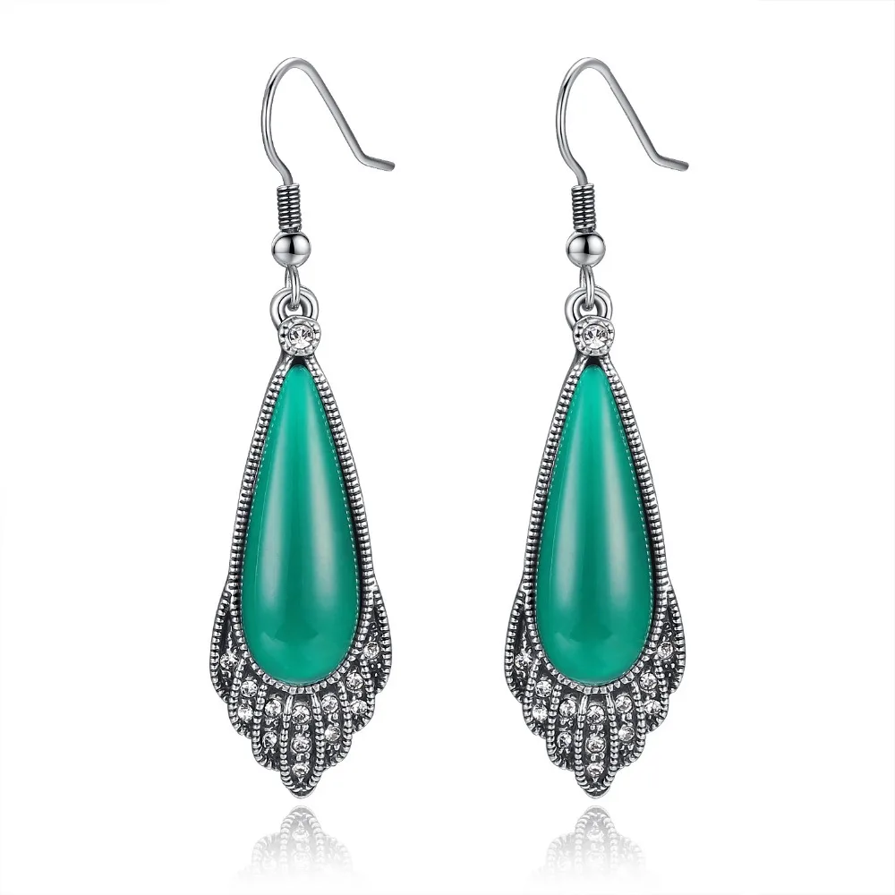 Titanium Green Opal Teardrop Fishhook Drop Dangle Earrings for Women