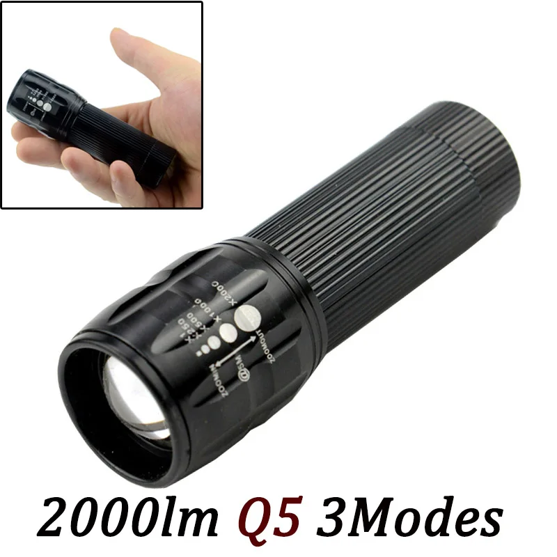 2000lm Q5 LED Flashlight Mini Zoomable Tactical Flashlight LED Torch 3 Modes glare torch lamp flash