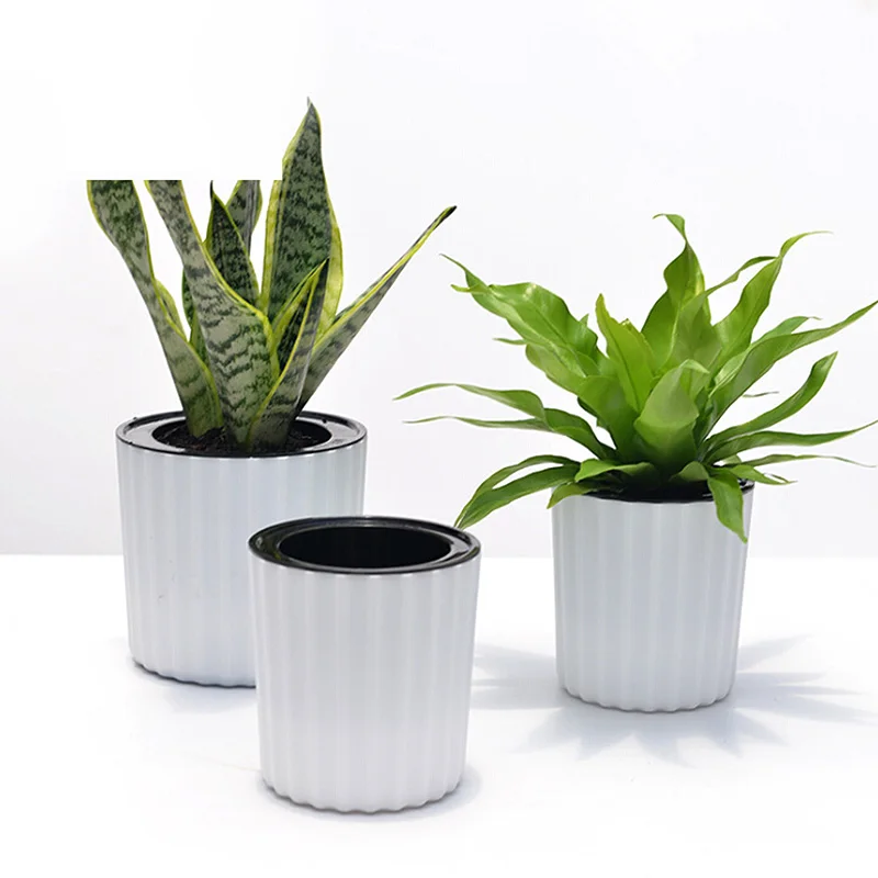 Colourful Round Plastic Plant Flower Pot Self Watering Vase Modern