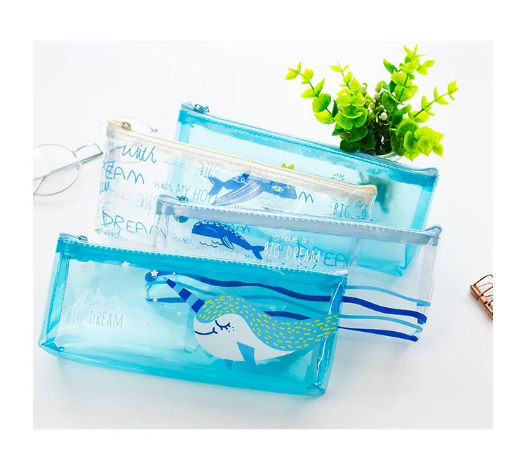 

Cute whale translucent pvc Pencil Case pencil bag for kids Stationery office school supplies Escolar Papelaria