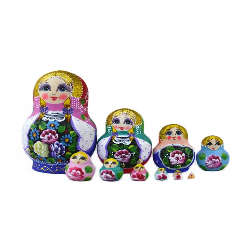

10 Layers Russian Dolls Wooden Colorful Painted Cute Nesting Toy Matryoshka Doll Handmade Craft Kids Children Toys Gifts YJS Dro