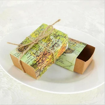 

50Pcs "Around the World" Map Gifts Boxes for Traveling Theme Fvaor Boxes and Kraft Box Party Favor Candy Boxes Wedding Supplies