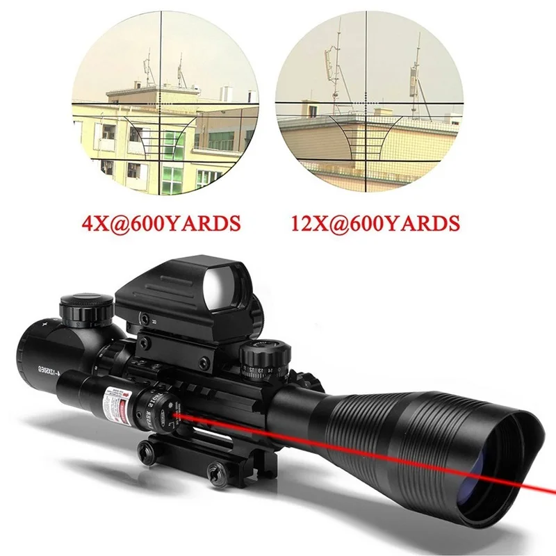 Тактический 4-12X50 EG Riflescope оружие для страйкбола охота огнестрельное оружие прицел для ружья с голографическим 4 оптический прицел с прицельной сеткой+ красный с лазером