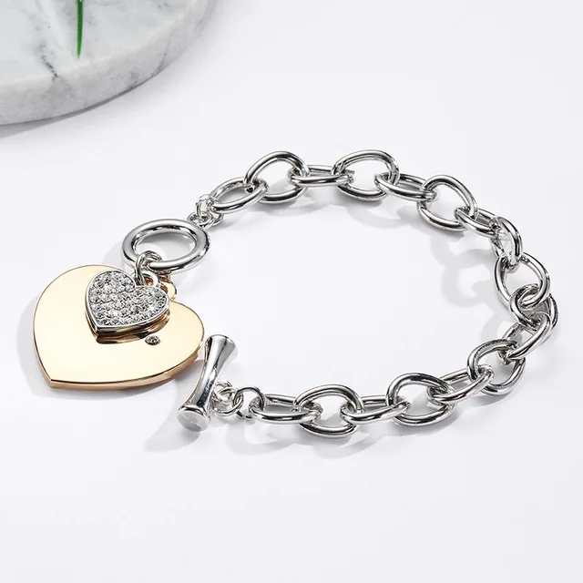 Фото gold love heart charm bracelets for women accessories silver
