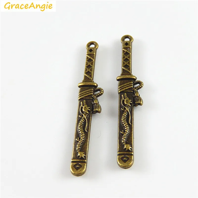 Винтажная бронзовая заколка для волос GraceAngie 20 шт. в форме меча с драконом