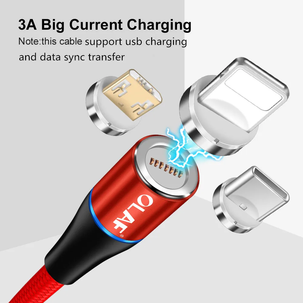 OLAF Magnetic USB Cable for iPhone X 8 Mobile Phone Micro USB Cable for Huawei Magnetic USB Type C Cables Connector for Samsung Plug