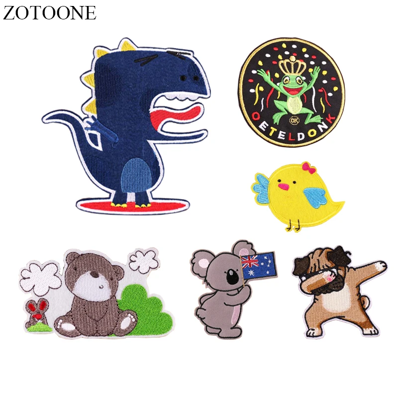 

ZOTOONE Embroidery Hot Pop Dog Patch Jeans Iron on Dinosaur Koala Bear Patches for Clothes DIY Badge Cartoon Bird Gift for Kids