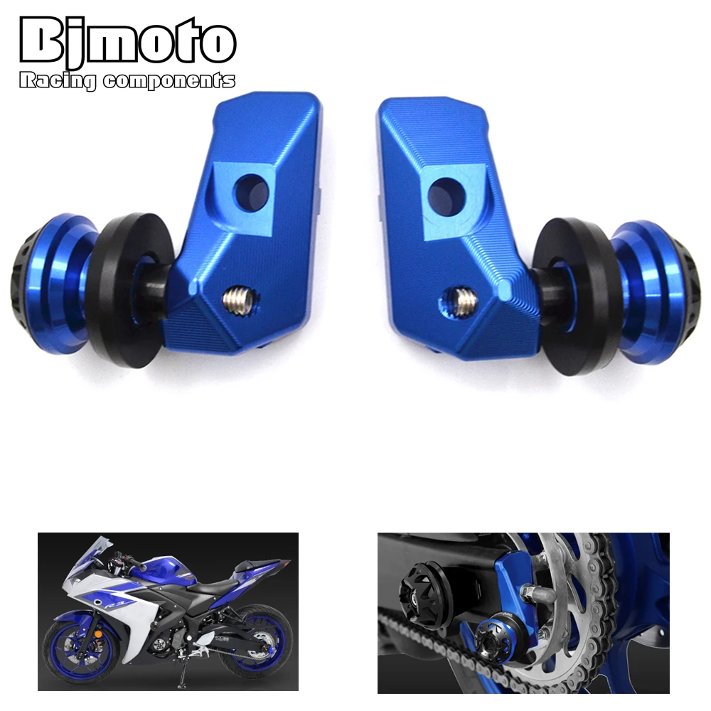 

BJMOTO Motorcycle Alloy CNC Rear Axle Spindle Chain Adjuster Blocks with Spool Sliders Kit For Yamaha YZF R3 /ABS R25 MT03 MT25