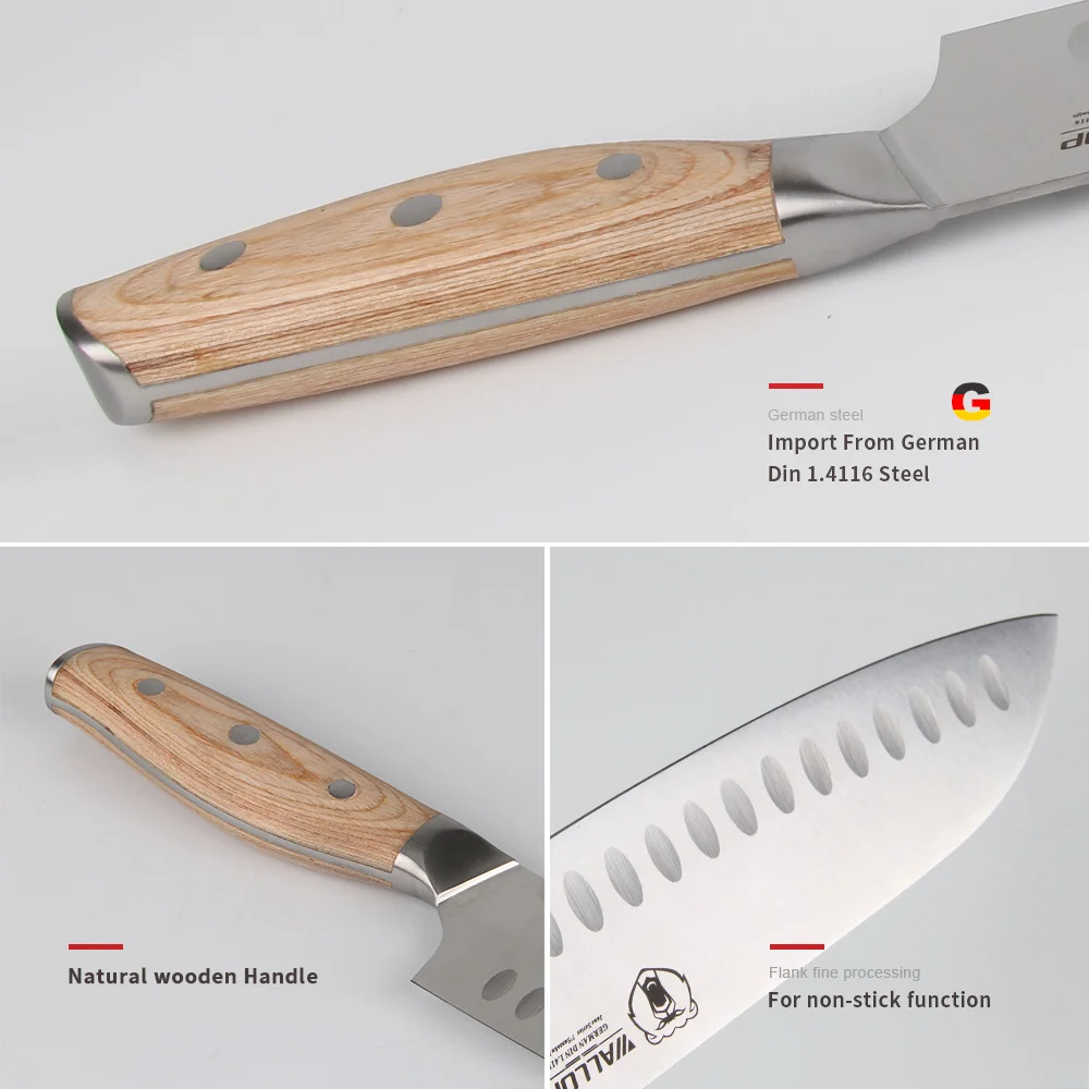 Нож WALLOP Santoku-немецкий Высокоуглеродистый нож из нержавеющей стали для мяса овощной нож шеф-повара-нескользящая эргономичная ручка-7''