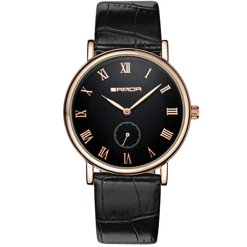 sanda quartz watch for unisex fashion women watches men vogue leather strap rose gold case (17)