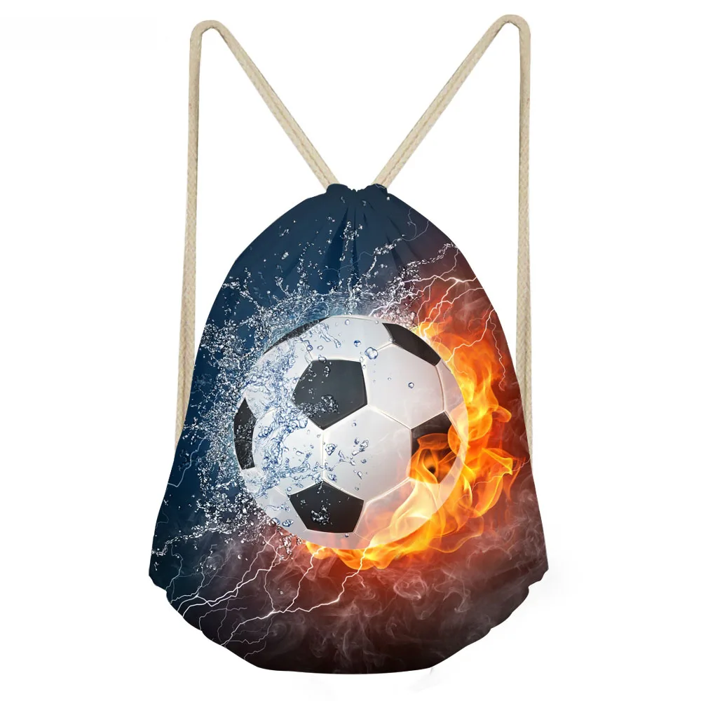 

ThiKin Casual 3D Ice and Fire Soccerly Ball Printed Men Drawstrings Bags Softback Storage Backpacks Beach Bag for Teen Boys