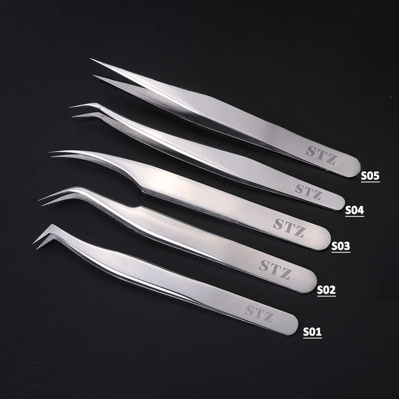 STZ 1pcs Stainless Steel Eyelash Extension Tweezers Straight Curved Curler For Eyelash-false Clip Makeup Nail Art Tools S01-05 2