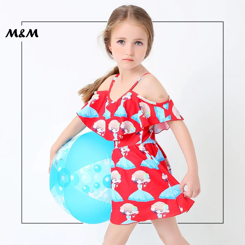 

M&M Kids Children One Piece Swimsuit For Girls Lovely And Cute Cartoon Little Princess Print Swimwear Skirt Beach Bathing Suit