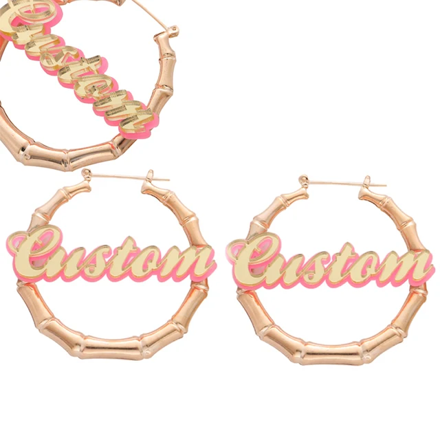 Personal Custom Name Design In Handmade Round Bamboo Earrings Personal Custom Name Design In Handmade Round Bamboo Earrings Perfect Kids Gift For Best Friend Love