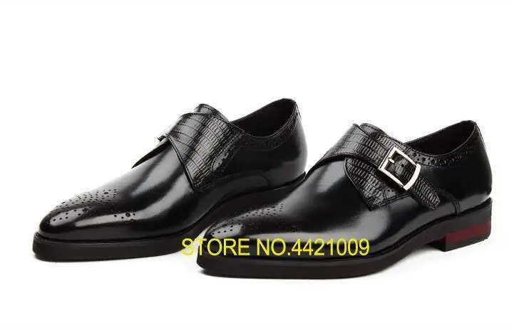 

New Imitate dress shoes men buckle strap genuine leather carved brogue smart casual wedding shoes pointed toes italy oxfords