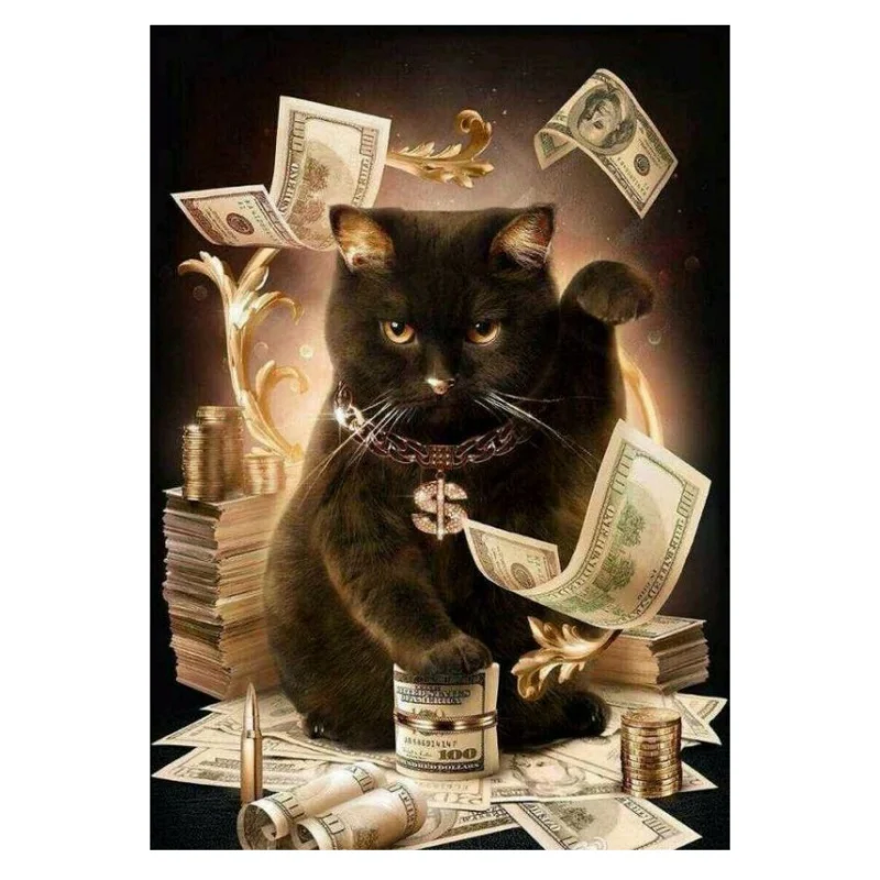 

% black money cat diamond Painting DIY round Resin drill Diamond Cross Stitch Kits diamond Embroidery 5D Mosaic rhinestones