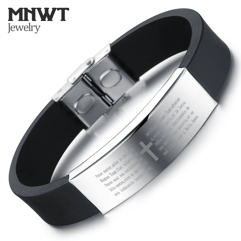 

MNWT Fashion Wristband Black Punk Stainless Steel Silicone Men's Bracelet Simple Rubber Charm Bracelets