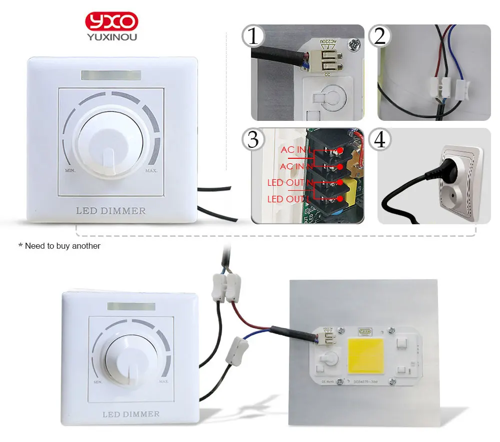 Solderless светодиодный DOB чип лампа 50 Вт AC 110 В IP65 Smart IC Fit без водителя COB светодиодный для DIY светодиодный прожектор холодный белый теплый белый синий