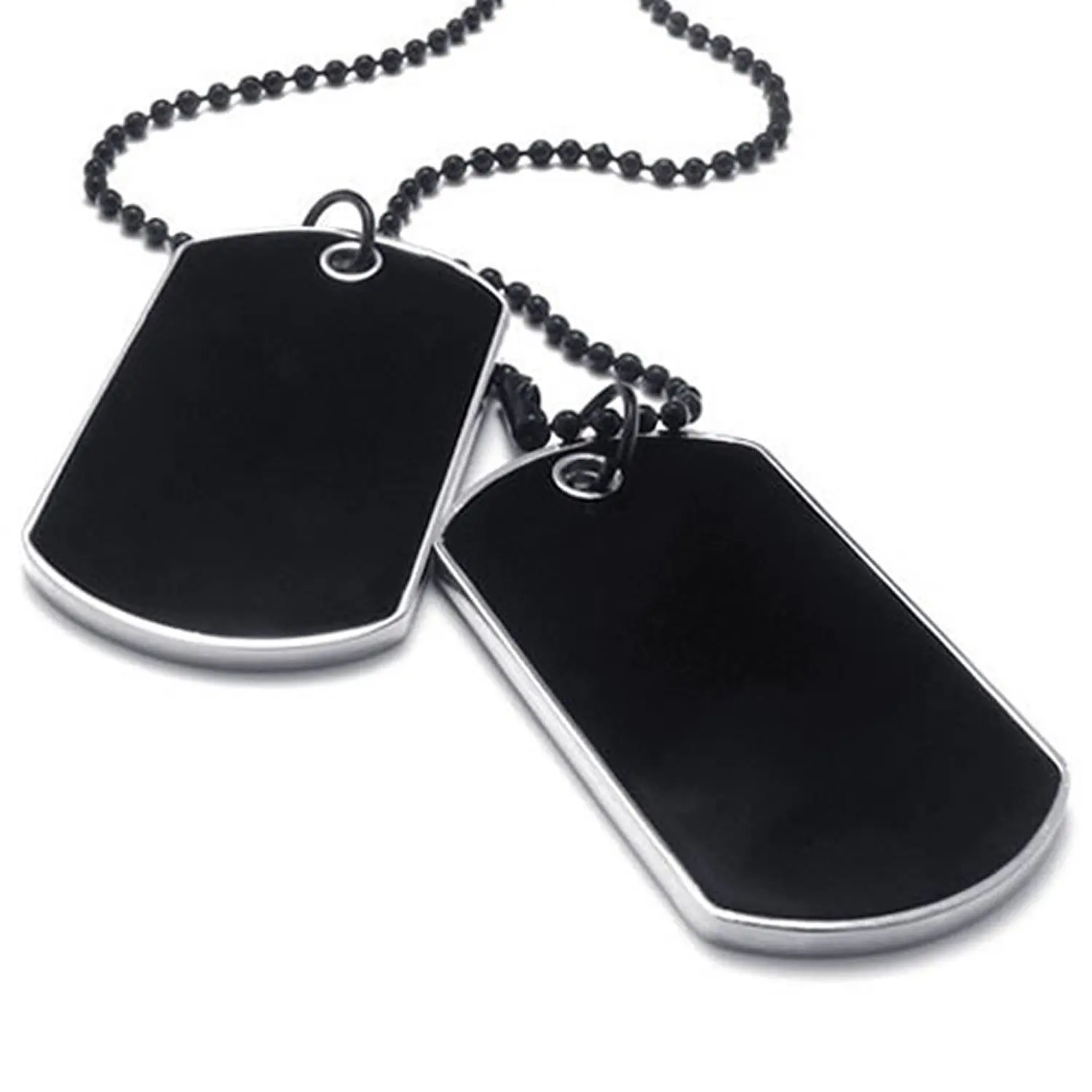 

Army Style 2pcs Name Dog Tag Pendant Mens Necklace, Black Silver, 27 inch Black Chain