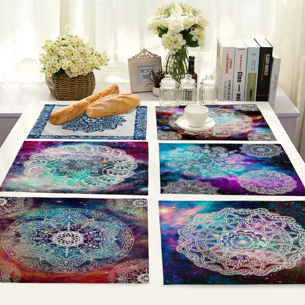 

mandala pattern placemat for dining table linen flower printing place mats for kitchen table heat insulation table placemats