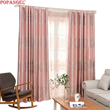 

Popangel 2019 New Simple Quality European Style Jacquard Blackout Thermal Insulated Living Room Window Curtains Be Customized