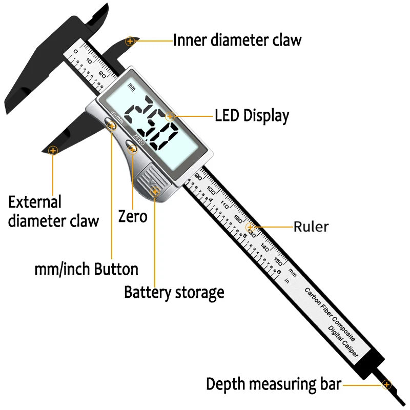 Цифровой штангенциркуль 0-150 мм Метрическая дюймовая фракция Электронный штангенциркуль микрометр измерительные инструменты