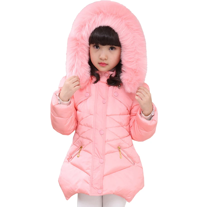 

Girls thick warm cotton suit 2019 winter new solid color long-sleeved hooded thick coat 3-12 baby girl clothes