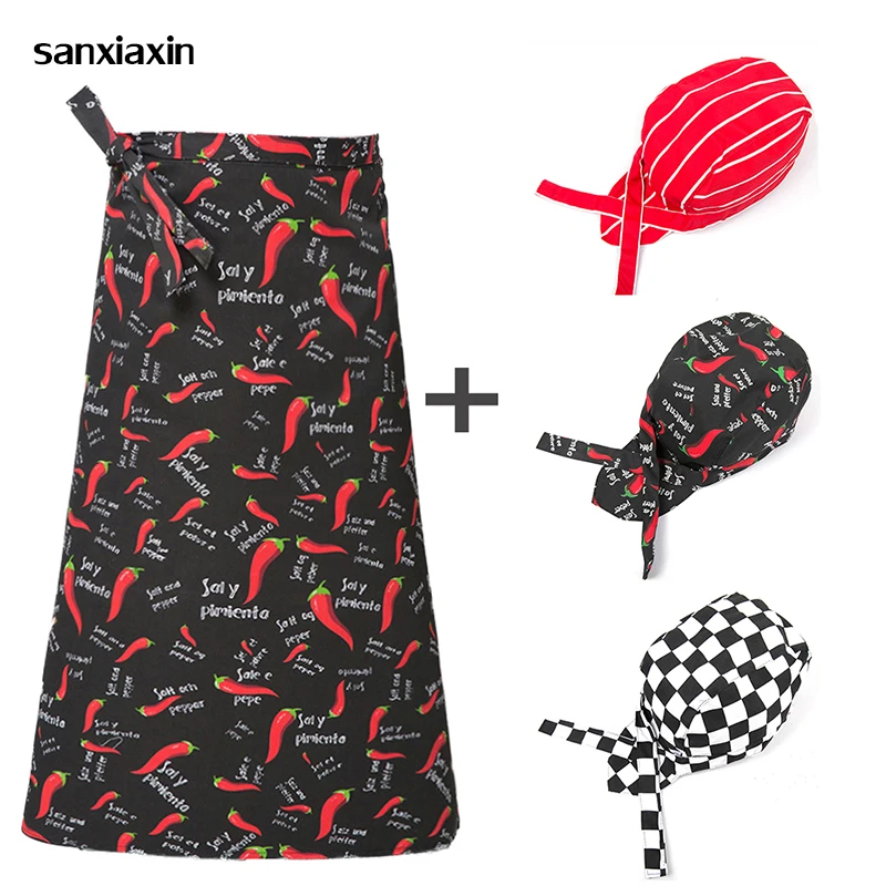 

Kitchen Cooking Aprons Work Dining Half-length Long Waist Apron Catering Chefs Hotel Waiters Apron+hat chef restaurant uniform