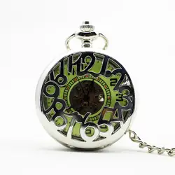 Новые часы «арабский номер» Hollow Скелет Винтаж серебро зеленый с циферблатом механический карманные часы Нержавеющая сталь для Для мужчин