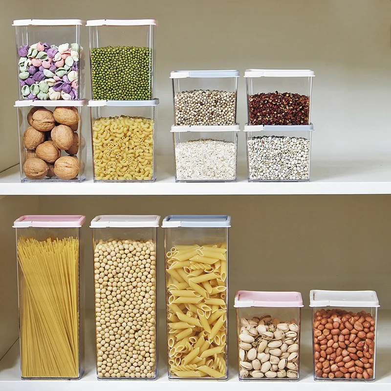 

Transparent large-capacity storage tank household kitchen food storage box square stack of grains and grains sealed cans ZP32516